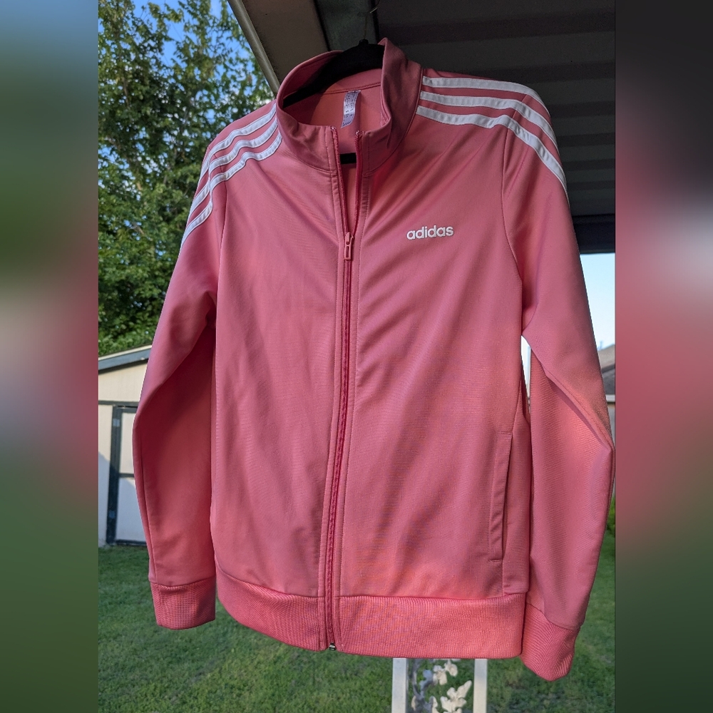 Adidas Pink and White Track Suit - Jacket And Pants